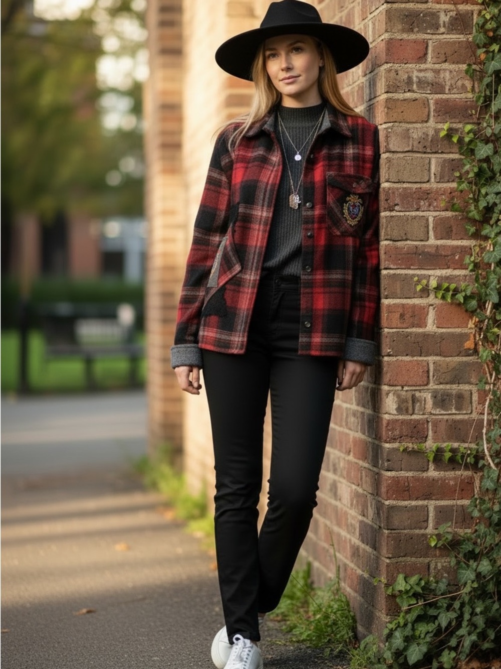 One of a kind custom upcycled plaid jacket (includes NWT Free People brooch) - Picture 2 of 16